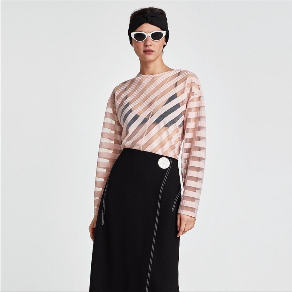 Zara sheer blush sheer striped top